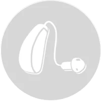 Hearing aid with a small microphone on an attached wire, designed for improved audio amplification.