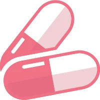 Two pink capsules, one half solid and half white, overlapping in a diagonal orientation.