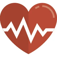 A red heart with a white, jagged line running through it, symbolizing stress or a heartbeat.